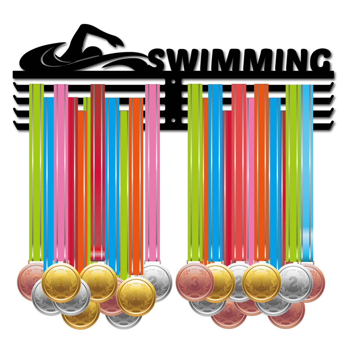 CREATCABIN Swimming Medal Hanger Display Sports Medal Holder Over 60+ Medals Award Iron Holder Rack Frame Wall Mounted Hanging for Medalist Runner Soccer Gymnastics Marathon Athlete Gift 15.7 x 6 Inch