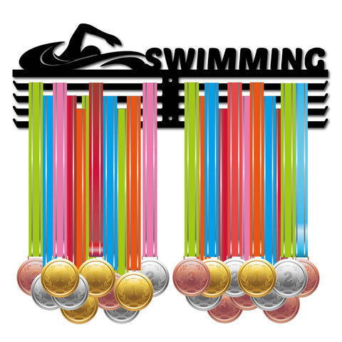 CREATCABIN Swimming Medal Hanger Display Sports Medal Holder Over 60+ Medals Award Iron Holder Rack Frame Wall Mounted Hanging for Medalist Runner Soccer Gymnastics Marathon Athlete Gift 15.7 x 6 Inch