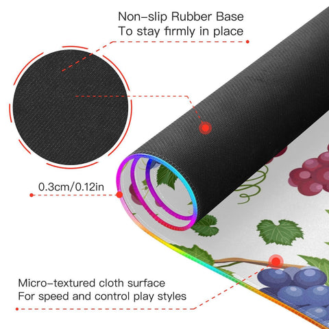 Grape Leaves Thanksgiving Wireless Charging Mouse Pad for Mobile Phone Extra Large Gaming Mousepad with 13 Lighting Modes Mouse Mat for Office Home Gaming MacBook PC Laptop Desk