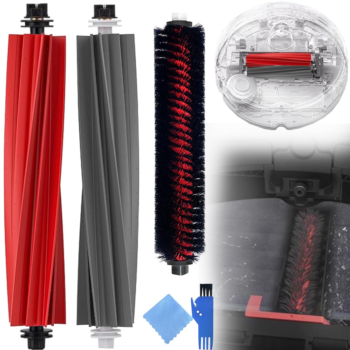 EATBALE Replacement Parts for Roborock S8/S8+/S8 Pro Ultra/Q8 Max/Q5 Pro Robotic Vacuum Cleaners Include 2 Main Roller Brush 1 Self-Cleaning Brush Attachment Accessories Kit Daul Rolling Brush