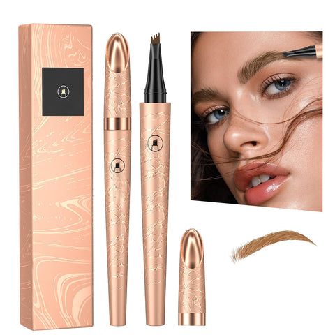 Generic 2PCS Eyebrow Pencil, Eyebrow Pen, Liquid Waterproof Eyebrow Pencil, Smudge-Proof Brow Pencil with 4 Tip Microblading Eyebrow Pen Long-Lasting (Light Brown)