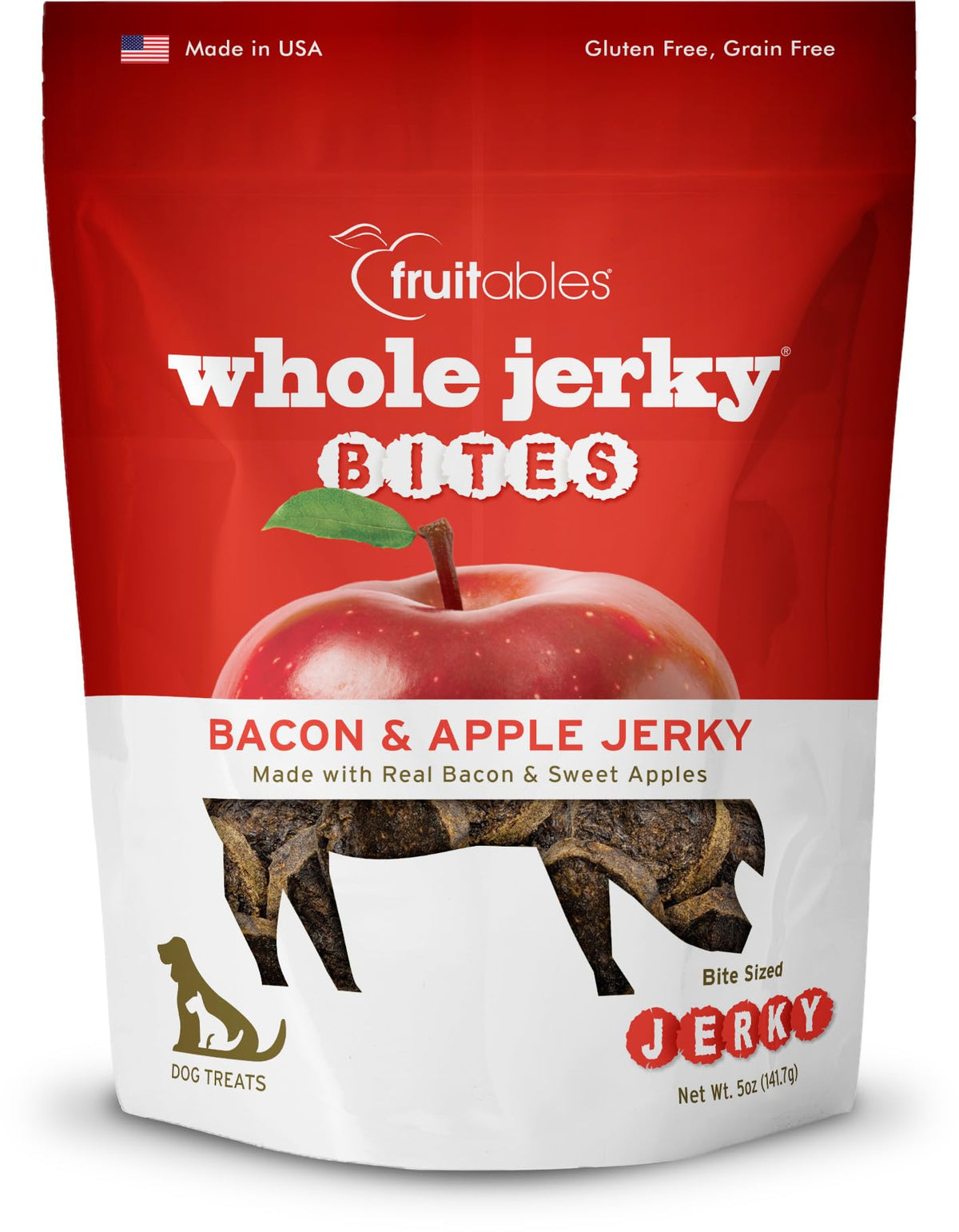 Fruitables Small Dog Treats - Whole Jerky Bites - Healthy Treats - Bacon & Apple Flavor - 5 Ounces