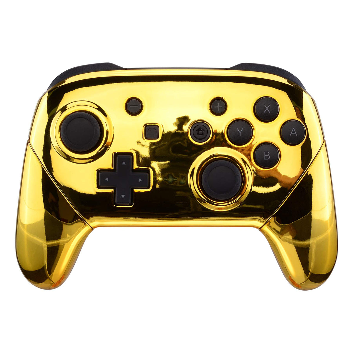eXtremeRate Chrome Gold Faceplate Backplate Handles for Nintendo Switch Pro Controller, Glossy DIY Replacement Grip Housing Shell Cover for Nintendo Switch Pro - Controller NOT Included