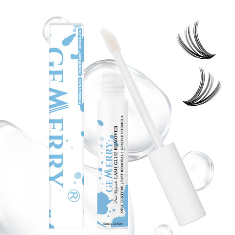Gemerry Lash Extension Remover for Lash Clusters 10ml Cluster Lash Glue Remover Gentle Formula Oil Eyelash Extension Remover New Upgrade Fine Downy Brush for Self-Use at Home Eyelash Glue Remover