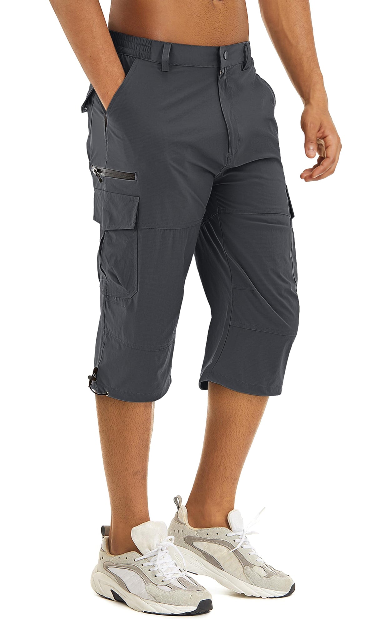 TACVASEN Cargo Pants for Men Hiking Fishing Shorts Workout Atheletic Shorts Below Knee Quick Dry Shorts with Elastic Waist Multi Pockets Capri Pants