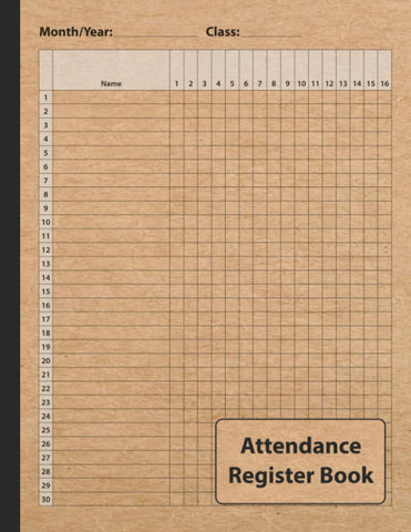 Attendance Register Book: Simple Attendance Tracker with Space for 30 Names