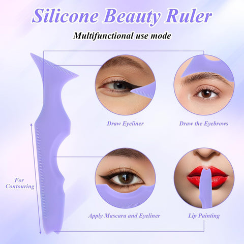 Eyeliners Stencils Multifunctional 5 in 1 Silicone Eyeliners Stencils Reusable Multi-Purpose Makeup Tool Silicone Mascara Shield Beauty Ruler Eyelash Eyebrow Lip Line Kit Stencil