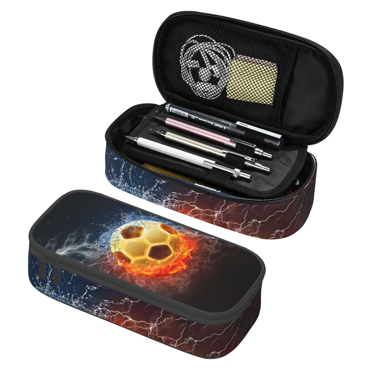 PAUSEBOLL Soccer Pencil Case for Boys Teens Men, Sports Pencil Box with Soccer Balls Pattern, Large Capacity Soccer Pencil Pouch Storage Pen Bag Organizer Stationery for Adults Work Office