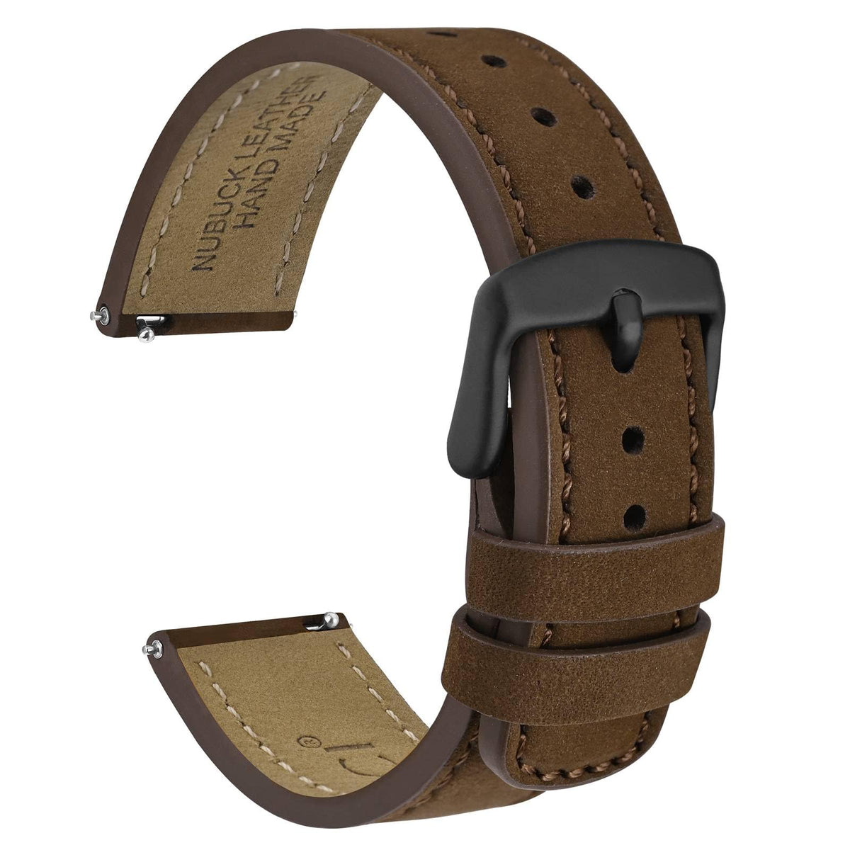 WOCCI 21mm Retro Leather Watch Strap for Men and Women, Quick Release Replacement Band with Black Buckle (Dark Brown)