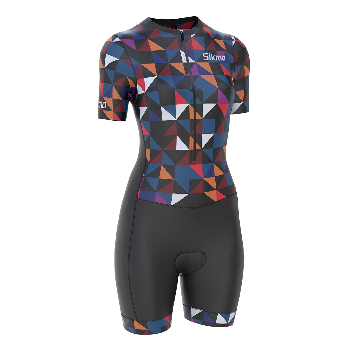 Ladies Cycling Skinsuit Women Padded One Piece Trisuit Bike Top Short Sublimated Design bib Short (S, Triangle)