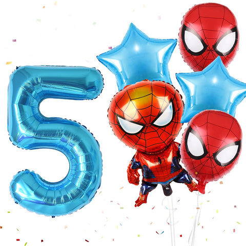5th 32inch Blue Spiderman Birthday Balloons,Number 5 Superhero Aluminium balloon for Kids Birthday Baby Shower Party Decorations (5th)