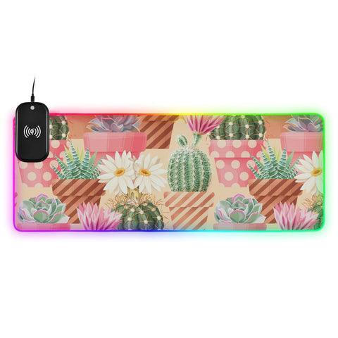 Cactus Wireless Charging Mouse Pad for Mobile Phone Extra Large Gaming Mousepad with 13 Lighting Modes Computer Mat for Gaming MacBook PC Laptop Desk Office Home