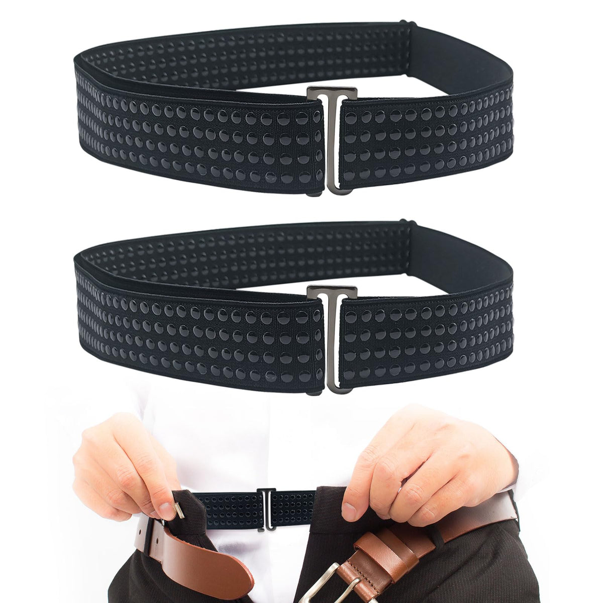 FUIPVGI 2 Pcs Shirt Stay Belt, Adjustable Shirt Belts for Men Women, Shirt Holders Shirt Stays Shirt Tuckers for Men, Shirt Straps for Work and Daily Wear (Black)
