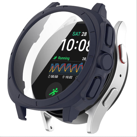 GIOPUEY Case Compatible with Samsung Galaxy Watch 7 44MM, Glass Protective Film + Hard Plastic Bezel, Samsung Galaxy Watch 7 44MM Cover - blue