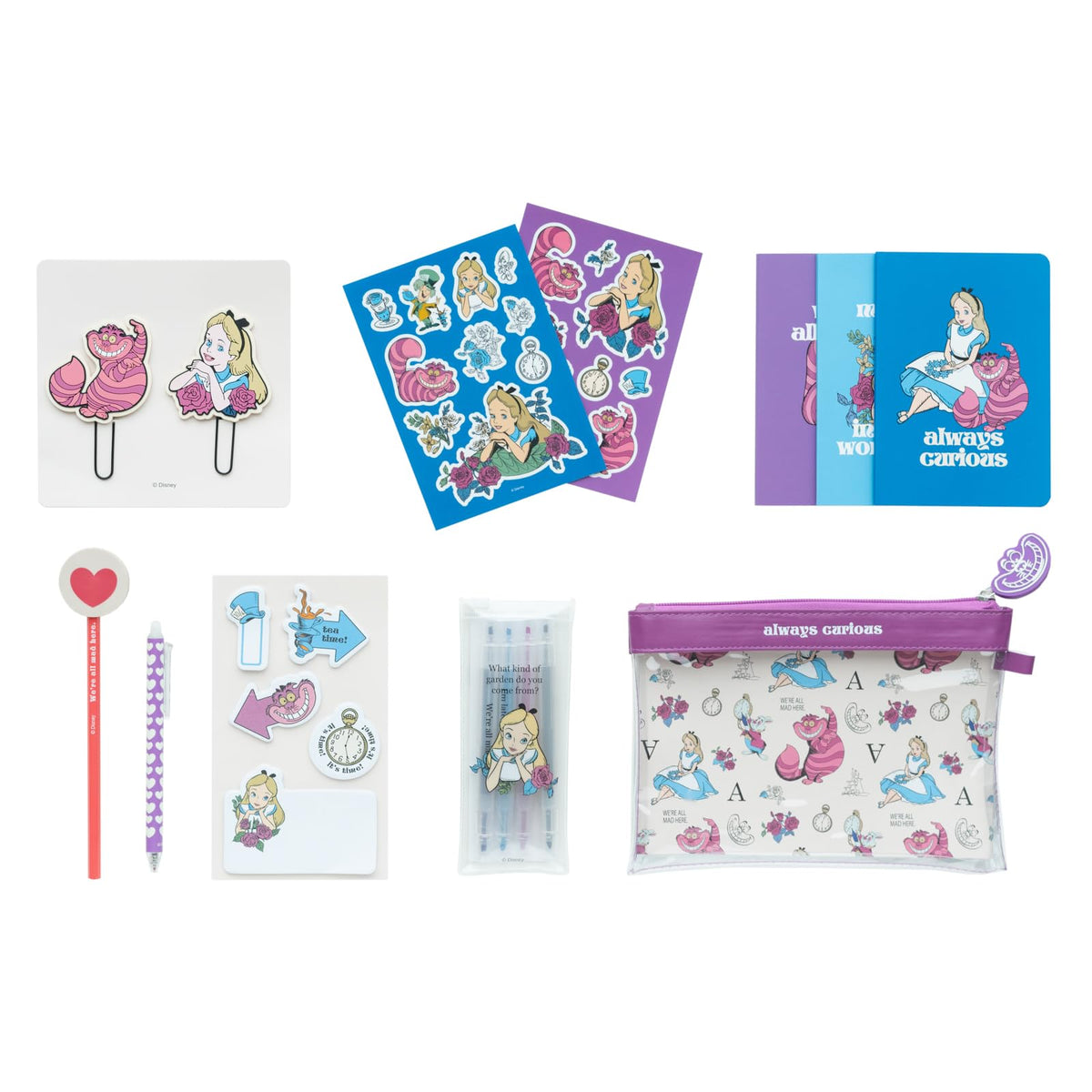 Grupo Erik Disney Alice in Wonderland Stationery Set | Disney Pencil Case with A6 Notebooks, Highlighters, Sticky Notes, Paper Clips, Stickers, Pen, Pencil | Alice in Wonderland Gifts | Disney Gifts