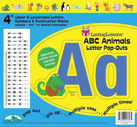 Barker Creek Letter Pop-Outs, 4" ABC Animals, Multicolor Designer Letters for Bulletin Boards, Breakrooms, Reception Areas, Signs, Displays, and More! 4 ", 255 Characters per Set (1706)
