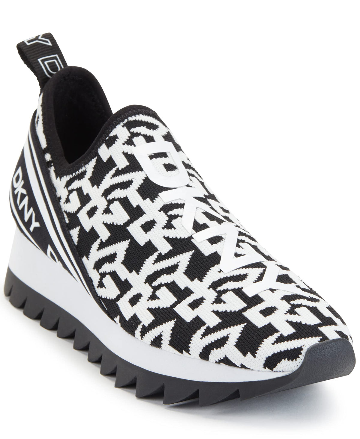 DKNY Women's Lightweight Slip On Fashion Sneaker, Black/White Abbi, 7