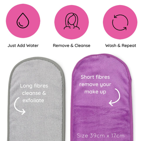 Simply Gone Make Up Remover Cloth (2 Pack) | Reusable Magic Makeup Eraser removes all makeup, even waterproof mascara. Ideal for Sensitive Skin. (Grey & Purple)
