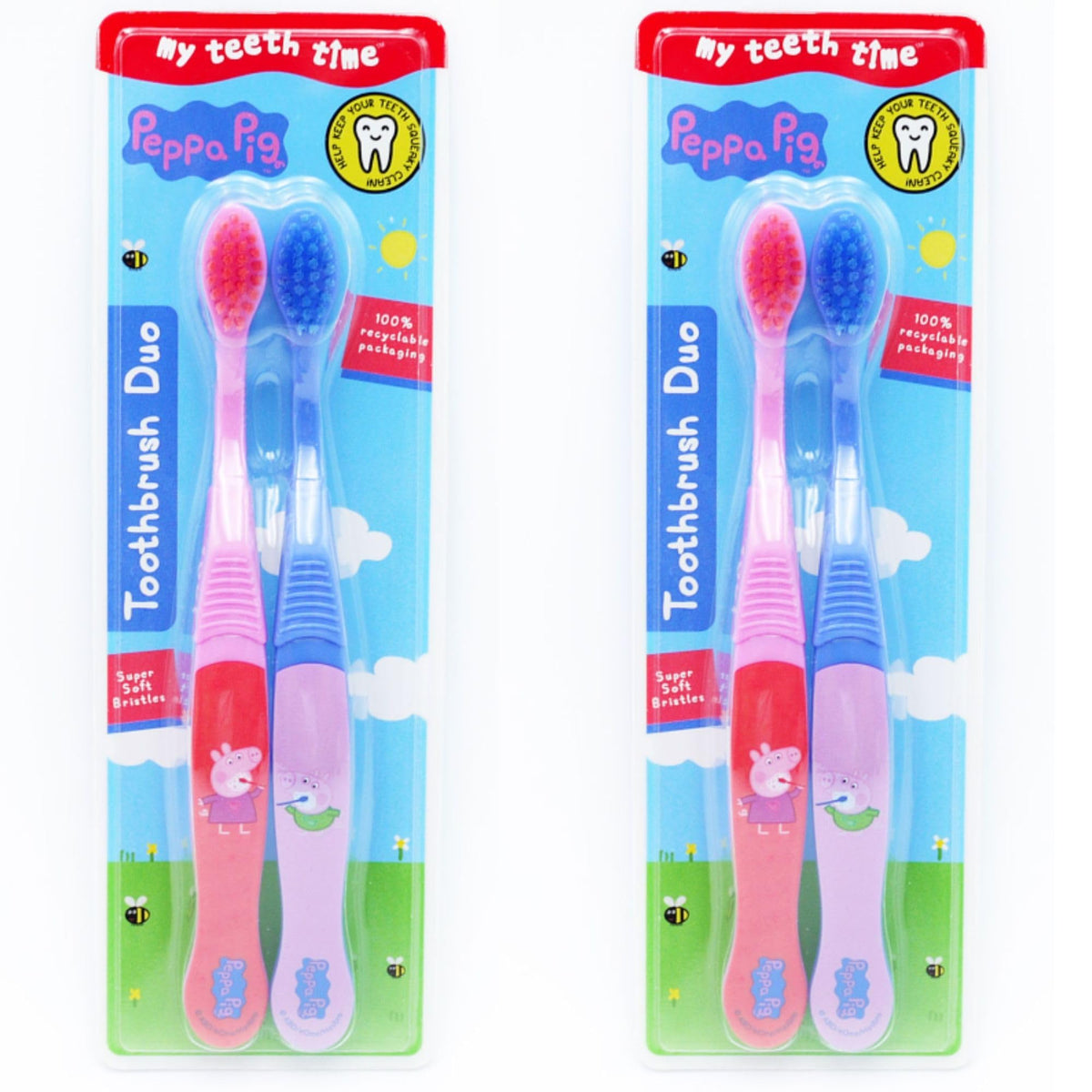 Peppa Bundle with Peppa Pig Toothbrush Duo 2X 2pack with Oerich Lunchbox Card
