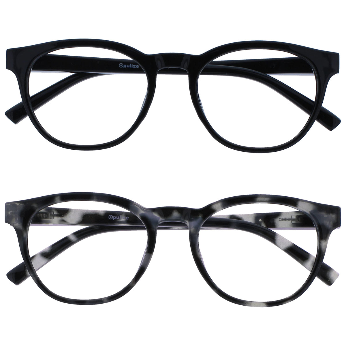 OPULIZE Blu Blue Light Blocking Glasses 2 Pack Cool Round Frame Spring Hinges Improve Sleep Computer Gaming Anti-Reflective Black Tortoise Mens Womens BB5-1W +0.00