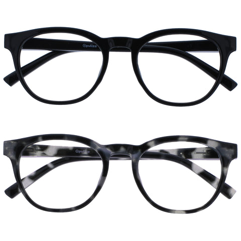 OPULIZE Blu Blue Light Blocking Glasses 2 Pack Cool Round Frame Spring Hinges Improve Sleep Computer Gaming Anti-Reflective Black Tortoise Mens Womens BB5-1W +0.00