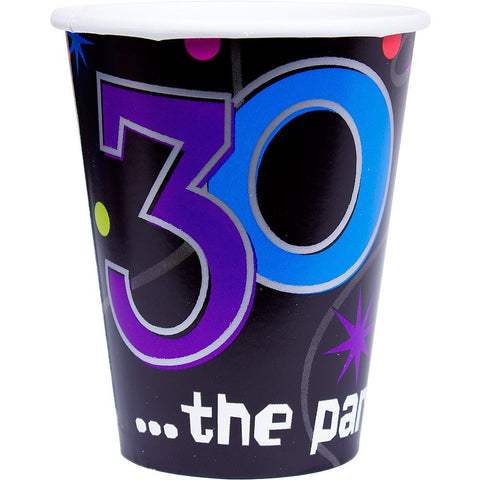 The Party Continuous 30th Birthday Party Paper Cups Tableware, Pack of 8, Multi , 9 Ounces, Paper