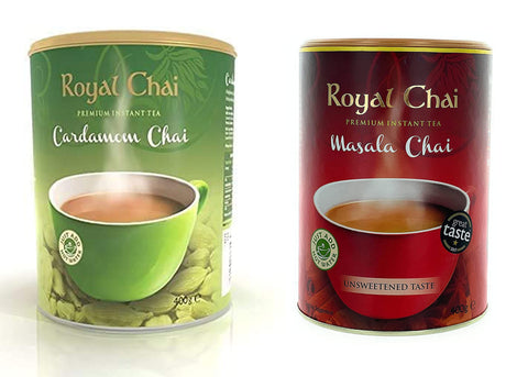 Royal Chai Cardamom Unsweetened 400g and Masala Unsweetened 400g - Premium Instant natural Tea