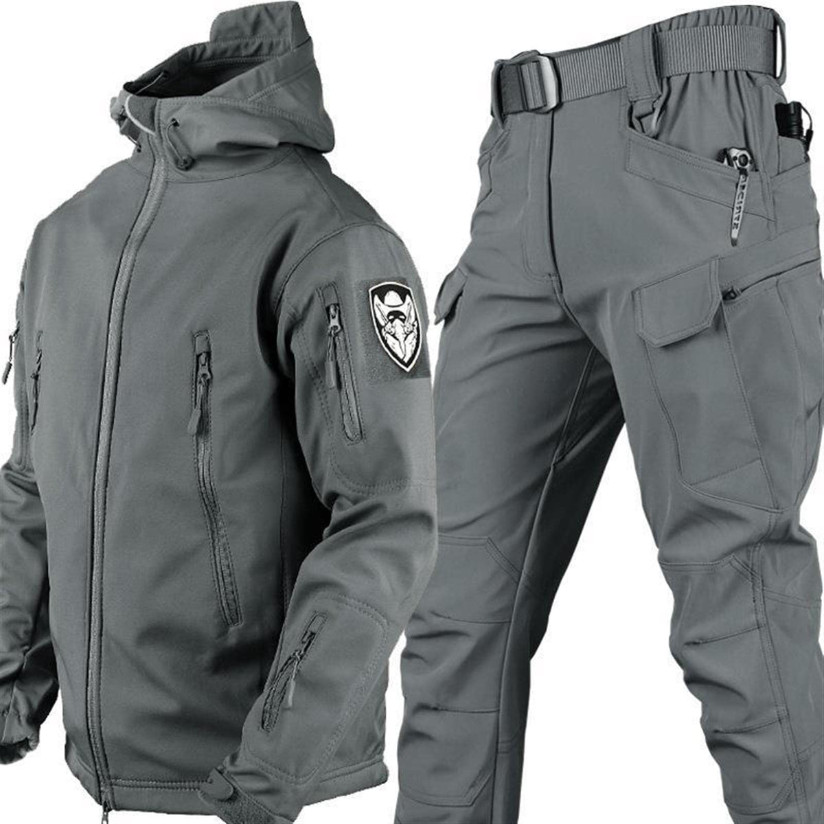 AAADRESSES Mens Soft-Shell Jacket, Tactical Uniforms, Military Waterproof Army Combat Suit Sets, Hunting Clothing, Trousers, Waterproof, Lightweight, Outdoor, Zip, Hoodie,gray,M