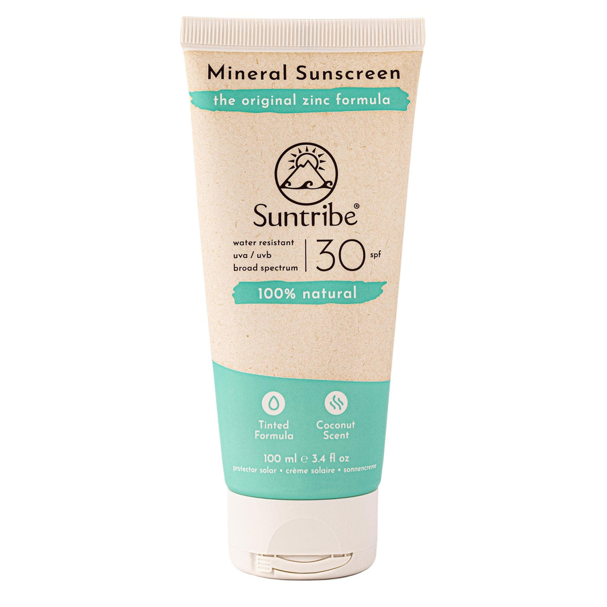 Suntribe Natural Mineral Sunscreen SPF 30/100 ml, Tinted, Organic - 100% Natural & Reef Safe, Non-Nano Zinc Oxide, Water Resistant - Winner Beauty Shortlist Awards 2022