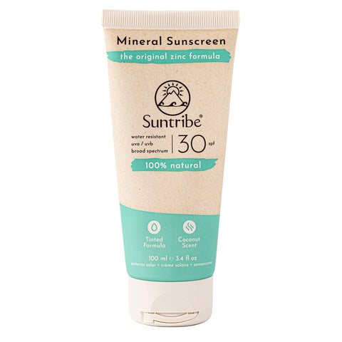 Suntribe Natural Mineral Sunscreen SPF 30/100 ml, Tinted, Organic - 100% Natural & Reef Safe, Non-Nano Zinc Oxide, Water Resistant - Winner Beauty Shortlist Awards 2022