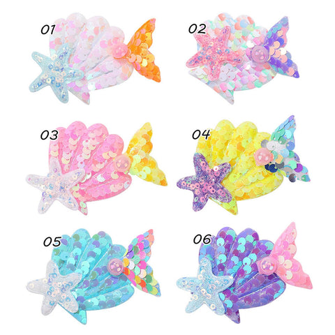 6Pcs Mermaid Hair Clips for Girls, Glitter Sequin Starfish Shell Alligator Barrettes Hairpins for Kids Toddler Girls Sparkly Hair Accessories