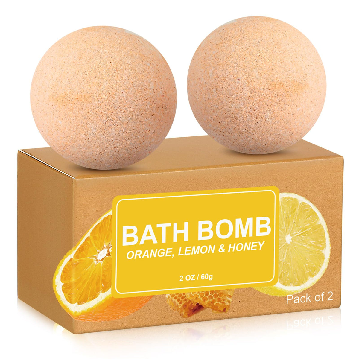 Dansib 2 Pack Bath Bombs Gifts Set with Box Natural Aromatherapy Spa Bubble Bath for Mom Women Handmade Eucalyptus Shower Bombs for Valentine Pampering Relaxation Gifts(Orange + Lemon and Honey)