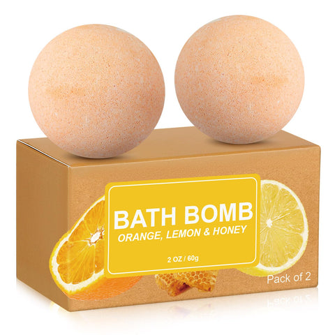 Dansib 2 Pack Bath Bombs Gifts Set with Box Natural Aromatherapy Spa Bubble Bath for Mom Women Handmade Eucalyptus Shower Bombs for Valentine Pampering Relaxation Gifts(Orange + Lemon and Honey)