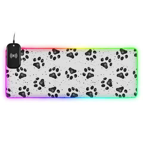 Black Dog Paw Wireless Charging Mouse Pad for Mobile Phone Extra Large Gaming Mousepad with 13 Lighting Modes Mouse Mat for Gaming MacBook PC Laptop Desk Office Home