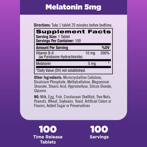 Natrol Melatonin Time Release 5mg Tablets 100 ea ( Packs of 3)