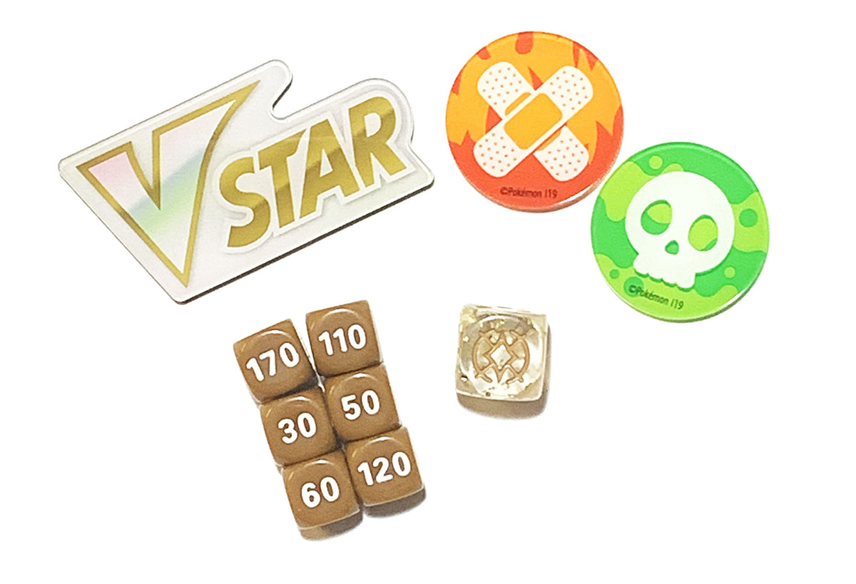 Brilliant Star - Dice & Damage Counter Set - Poison Burn & VStar Marker - Acrylic - Elite Trainer Box Exclusive