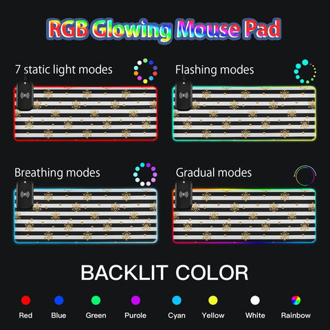 Christmas Gold Snowflake Wireless Charging Mouse Pad for Mobile Phone Extra Large Gaming Mousepad with 13 Lighting Modes Extended Desk Mat for Gaming MacBook PC Laptop Desk Office Home