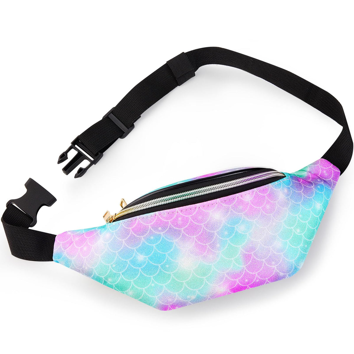 QtGirl Fanny Pack for Kids, Glitter Waist Bag Shiny Bags with Adjustable Belt for Children Sport Running, Camping, Trip