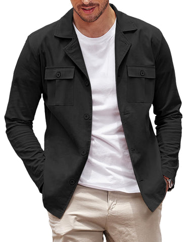 COOFANDY Men's Button Down Shirts Jacket Casual Long Sleeve Shacket Linen Overshirt with Pockets