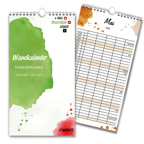 Family Calendar 2025 - Family Planner August 24 - December 25 - Calendar 2024/25 - Wall Calendar with 5 Column Sticker - Wall Planner - Year Calendar 23 x 43 cm