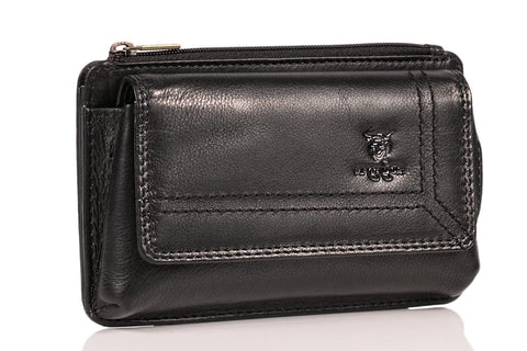 MATADOR Belt Bag Genuine Leather Belt Loop Horizontal Case RFID Protection Card Slots Mobile Phone Case up to 6.1 Inch YKK Zip (Black)