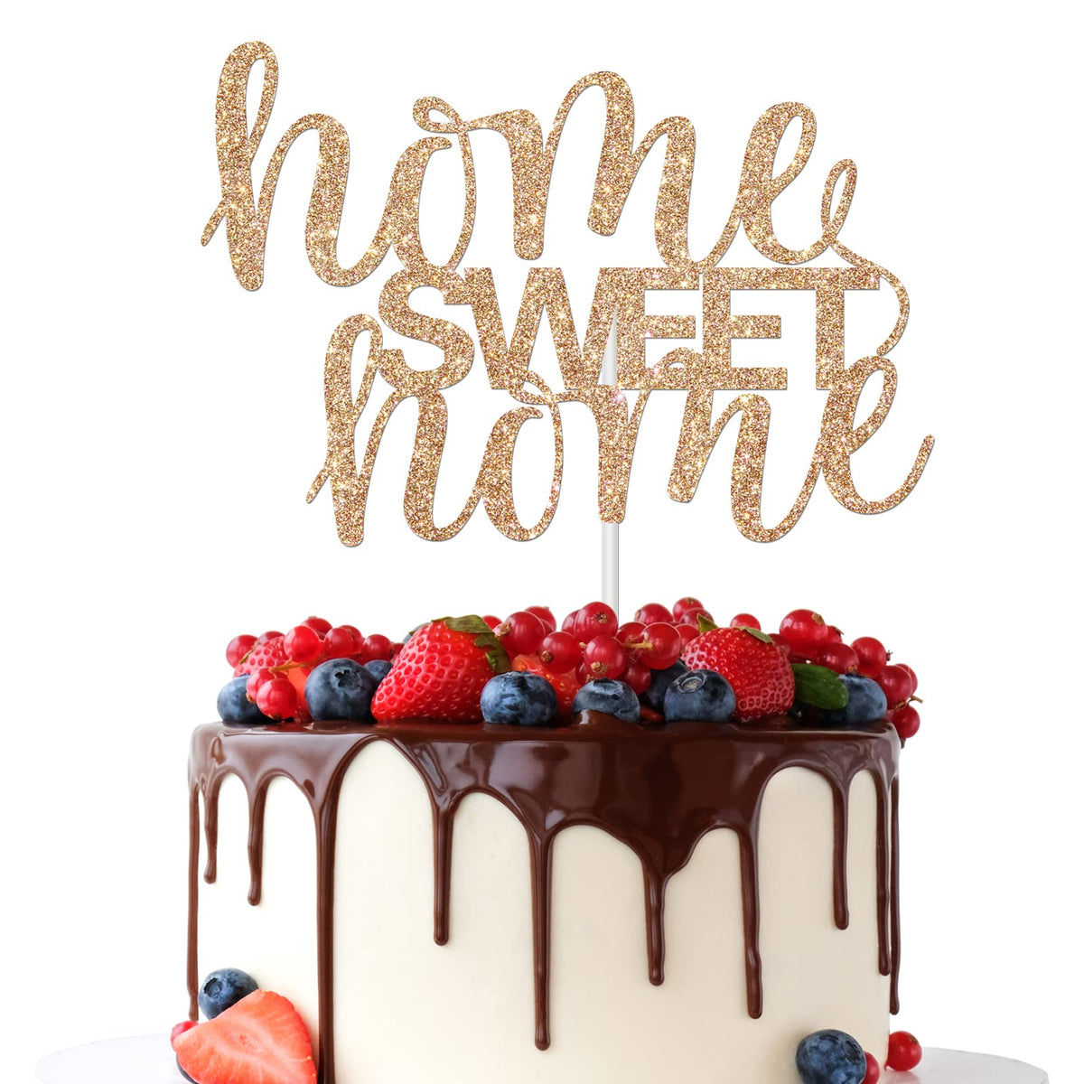 Home Sweet Home Cake Topper - Welcome Home Welcome Back New Home Housewarming Party Decoration, Champagne Golden