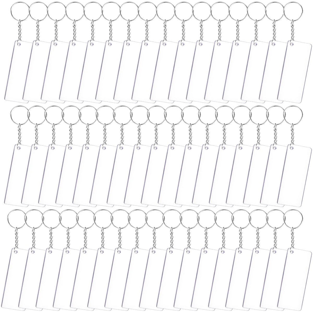 Duufin 150 Pieces Rectangle Acrylic Keychain Blanks Set Including 50 Pieces Clear Rectangle Acrylic Blanks (3 x 7cm) 50 Pieces Key Rings with Chain and 50 Pieces Jump Rings for DIY Projects and Craft