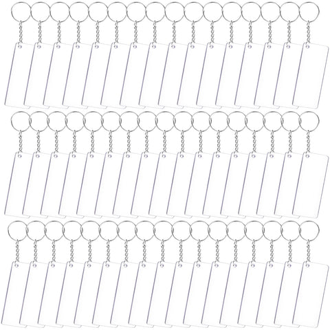 Duufin 150 Pieces Rectangle Acrylic Keychain Blanks Set Including 50 Pieces Clear Rectangle Acrylic Blanks (3 x 7cm) 50 Pieces Key Rings with Chain and 50 Pieces Jump Rings for DIY Projects and Craft