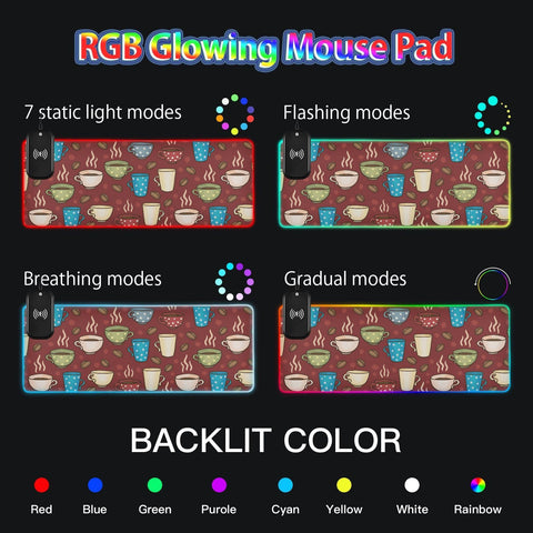 Coffee Mugs Wireless Charging Mouse Pad for Mobile Phone Extra Large Gaming Mousepad with 13 Lighting Modes Mouse Mat for MacBook PC Laptop Desk Office Home Gaming