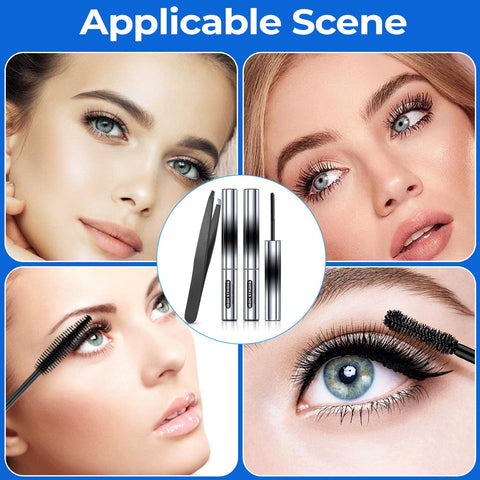 3D Curling Iron Mascara Set, Waterproof Long-Lasting, Bristleless & Extra Slim Metal Mascara for Charming Eye Makeup, No Flaking or Clumping, Achieve Stunning Lashes Every Time 2pcs Mascara, 1 Tweezer