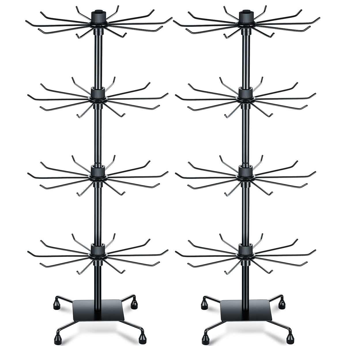 BBTO 2 Pcs Rotating Display Stand Jewelry Display Rack with Hooks Metal Earrings Display Stands for Selling Necklace (Black,4 Tires)
