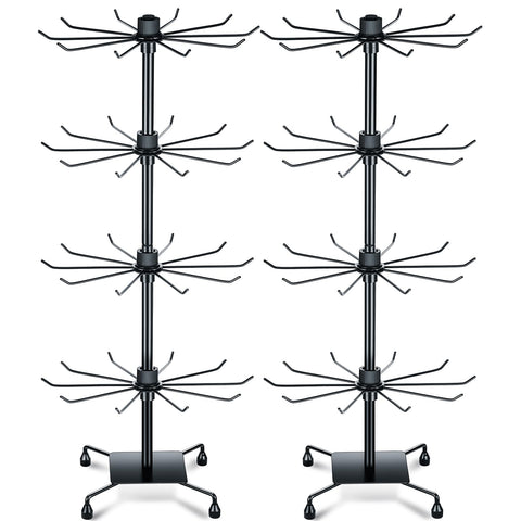 BBTO 2 Pcs Rotating Display Stand Jewelry Display Rack with Hooks Metal Earrings Display Stands for Selling Necklace (Black,4 Tires)