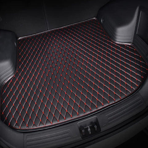 Car Leather Boot Liner Mats for BMW X1 F48 2015-2023, Tailored Rear Trunk Carpet Luggage Mat Cargo Tray Protector Liners Anti-Scratch Pad Auto Interior Accessories,C/Black-Red
