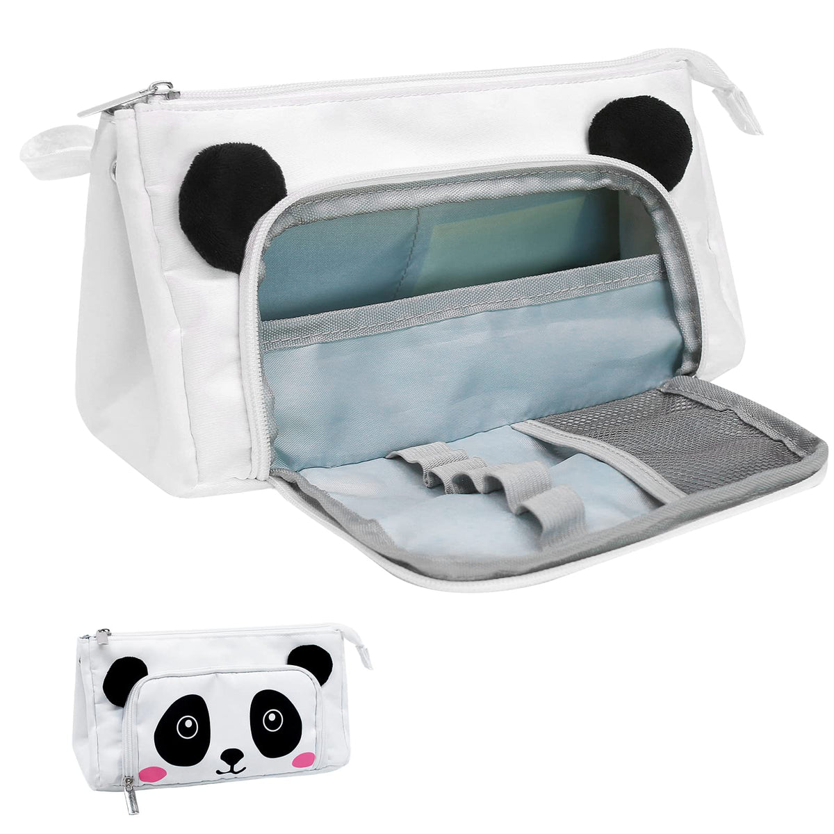 SumDirect Large Panda Pencil Case - Big Capacity Office Pen Stationery Cases Surface Waterproof with Compartments for Girls Boys Women Student Teens (White)